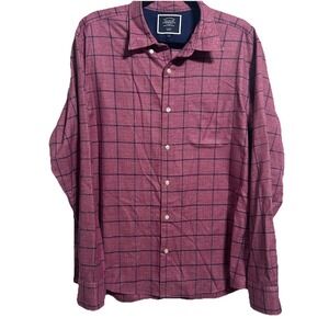 Charles Tyrwhitt Shirt Mens L Maroon Windowpane Plaid Non Iron Slim Fit Casual‎